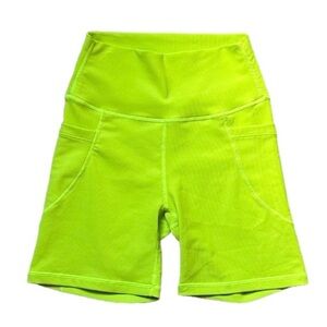 Wilo Ribbed Bodycon Neon Yellow Workout Lounge Biker Shorts Size Small